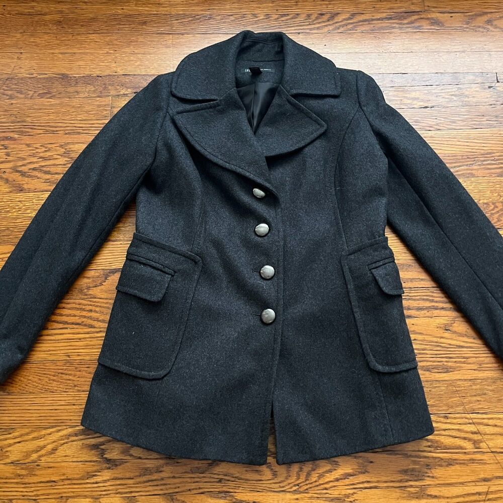 INC International Concepts Women's Wool Blend Pea Coat Dark Gray Size M